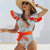 Maillot de bain 1 pièce fleuri orange - ANABELLE - VibeSoothe