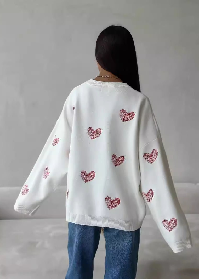 Chic Heart Pattern Pullover Sweater