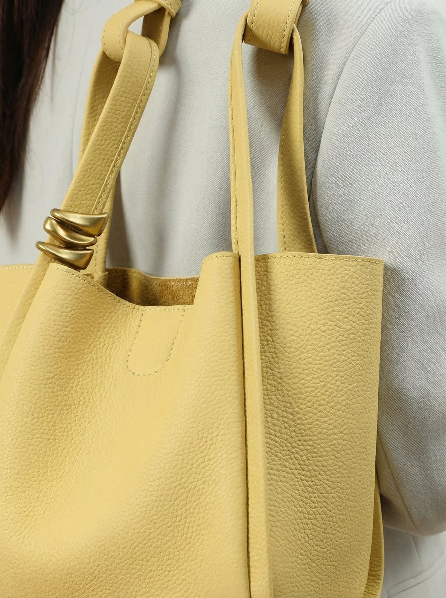 luxury genuine leather bucket tote bag minimalist designer women handbag