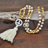 Handmade Wooden Beads Tassel and Peace Charm Pendant Long Necklace - VibeSoothe