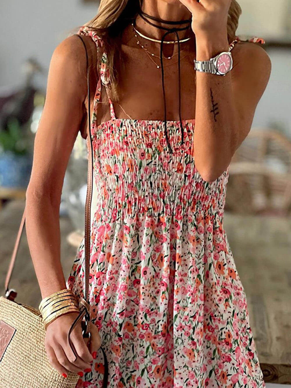 Bohemian Blossom - Floral Print Maxi Slip Dress - VibeSoothe