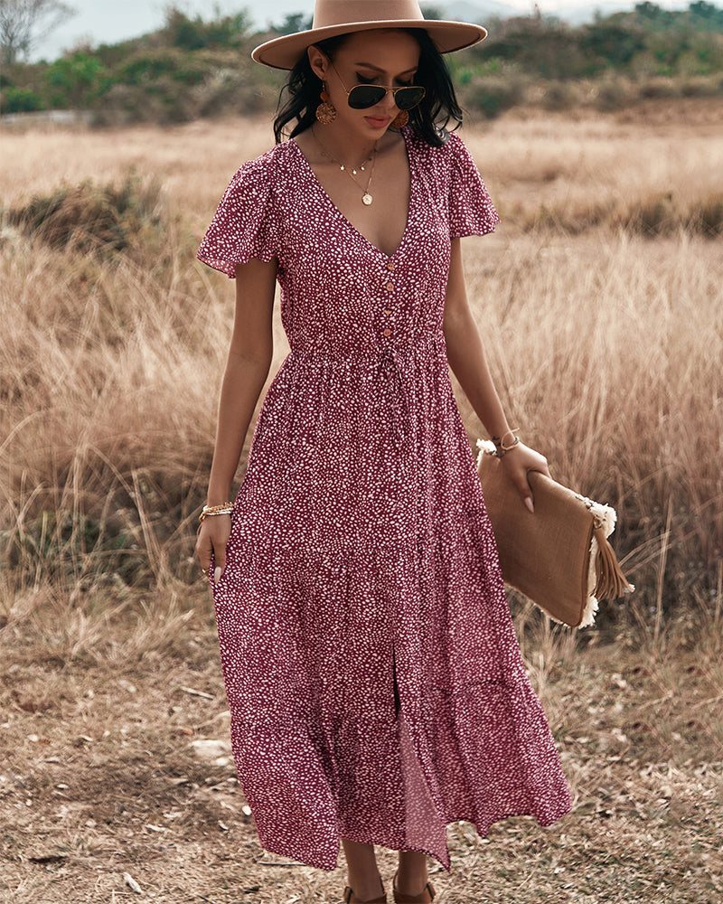 Burgundy-Bliss Boho Dress - VibeSoothe