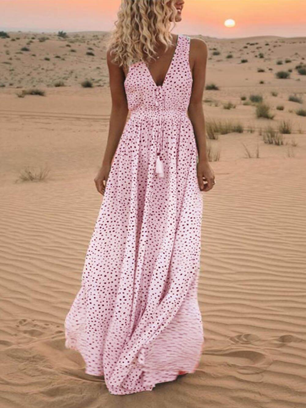 Desert Dream - V-Neck Sleeveless Maxi Dress - VibeSoothe