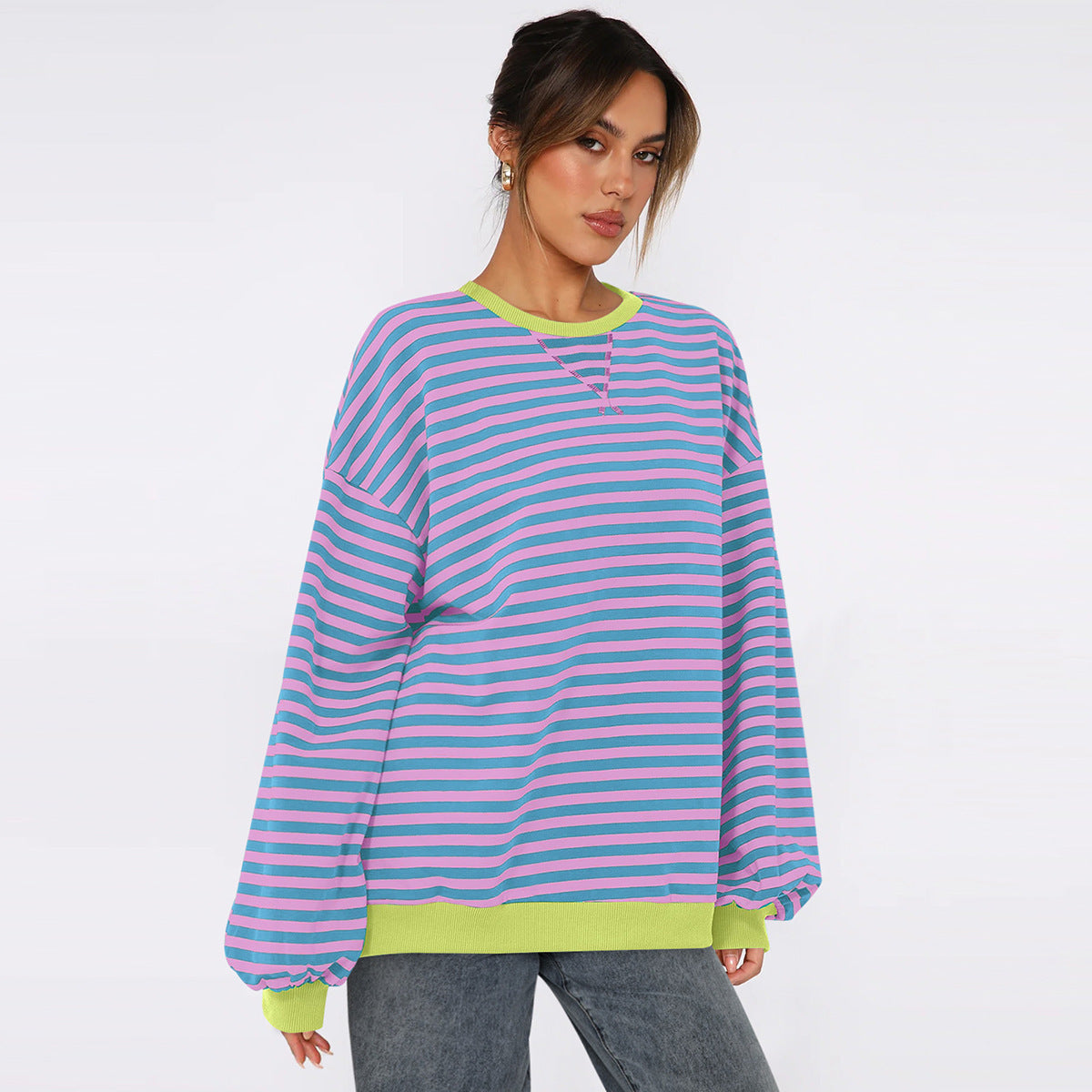 Women's Fashion Round Neck Striped Sweater