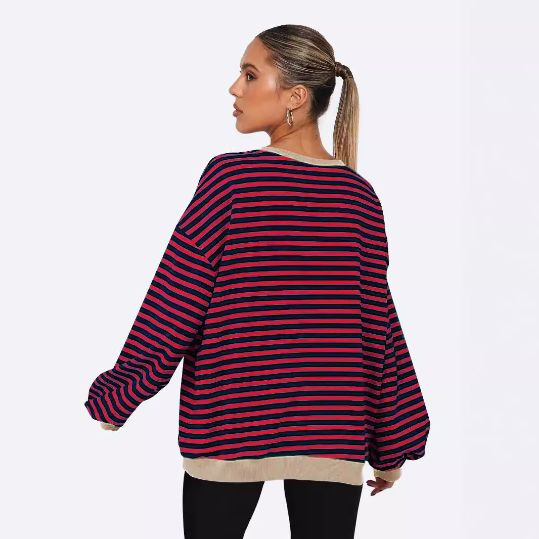 Women's Fashion Round Neck Striped Sweater