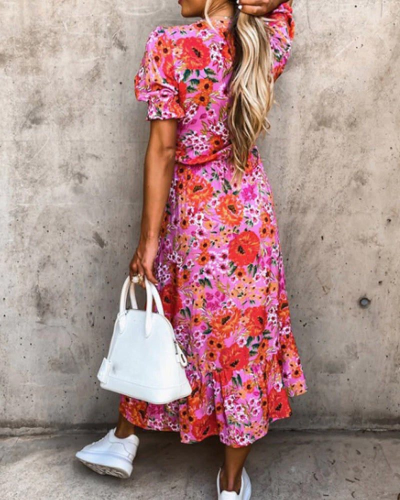 Floral-Rainbow Summer Dress - VibeSoothe