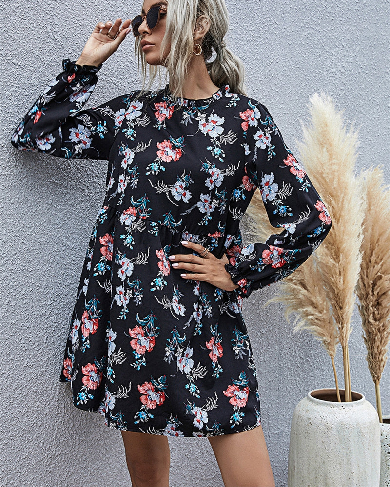 Noir Blossom - Robe fleurie à manches longues