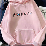 Women's Letter Friend Print Long Sleeve Hooded Sweatshirt - VibeSoothe