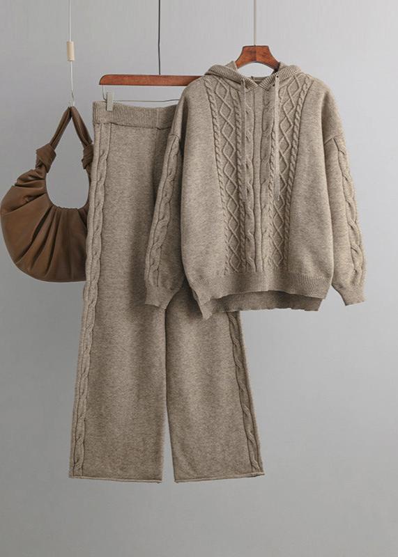 Cozy Cable Knit Hooded Sweater & Pants Set