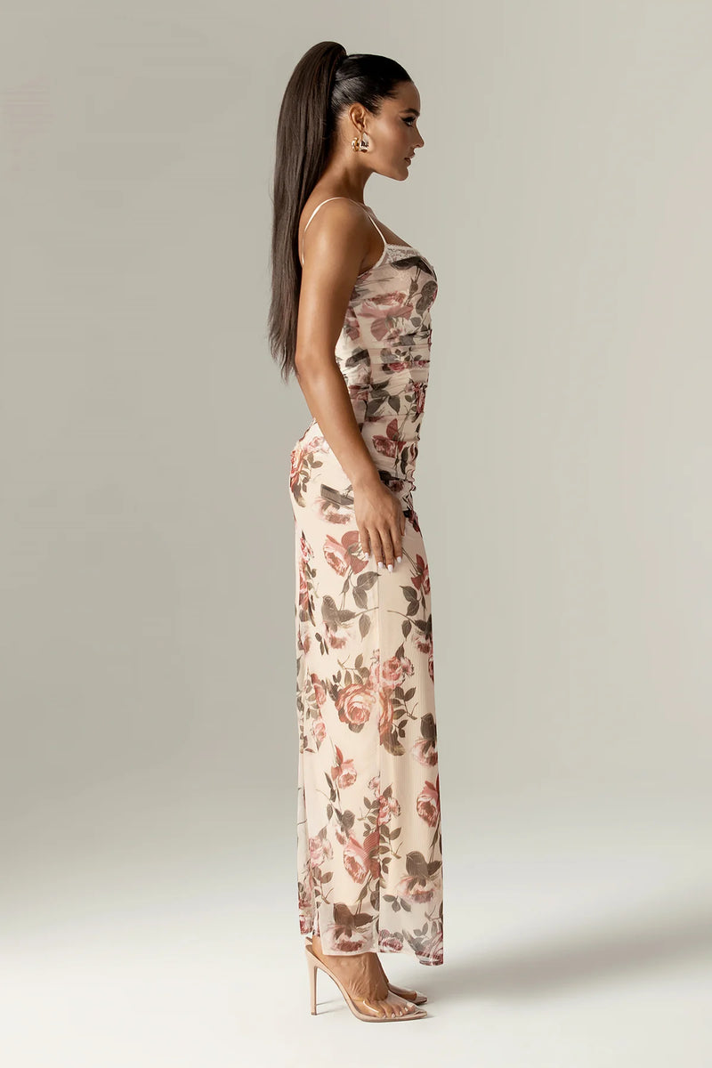 Valencia Bloom - Corset Maxi Dress with Italian Rose Print