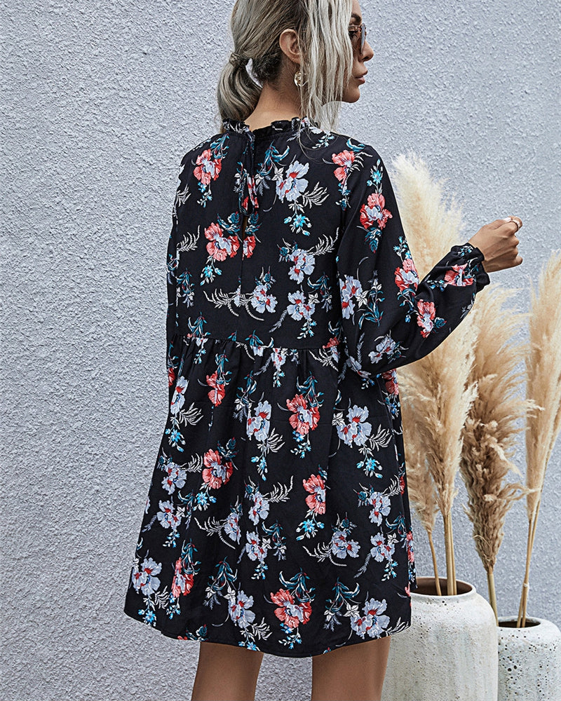 Noir Blossom - Robe fleurie à manches longues