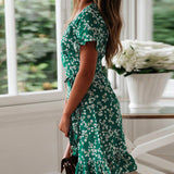 Emerald-Bloom Wrap Dress - VibeSoothe