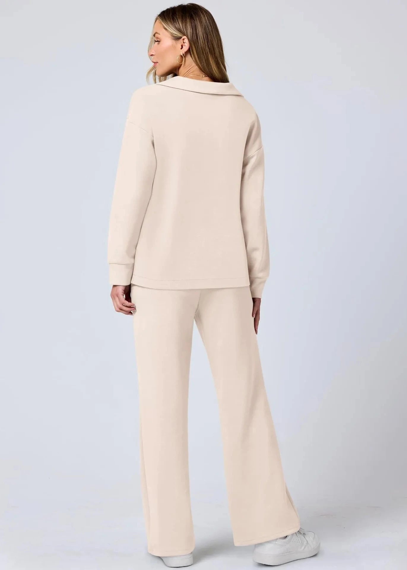 Ontspannen Kraag Pullover & Wijde Pantalon Set