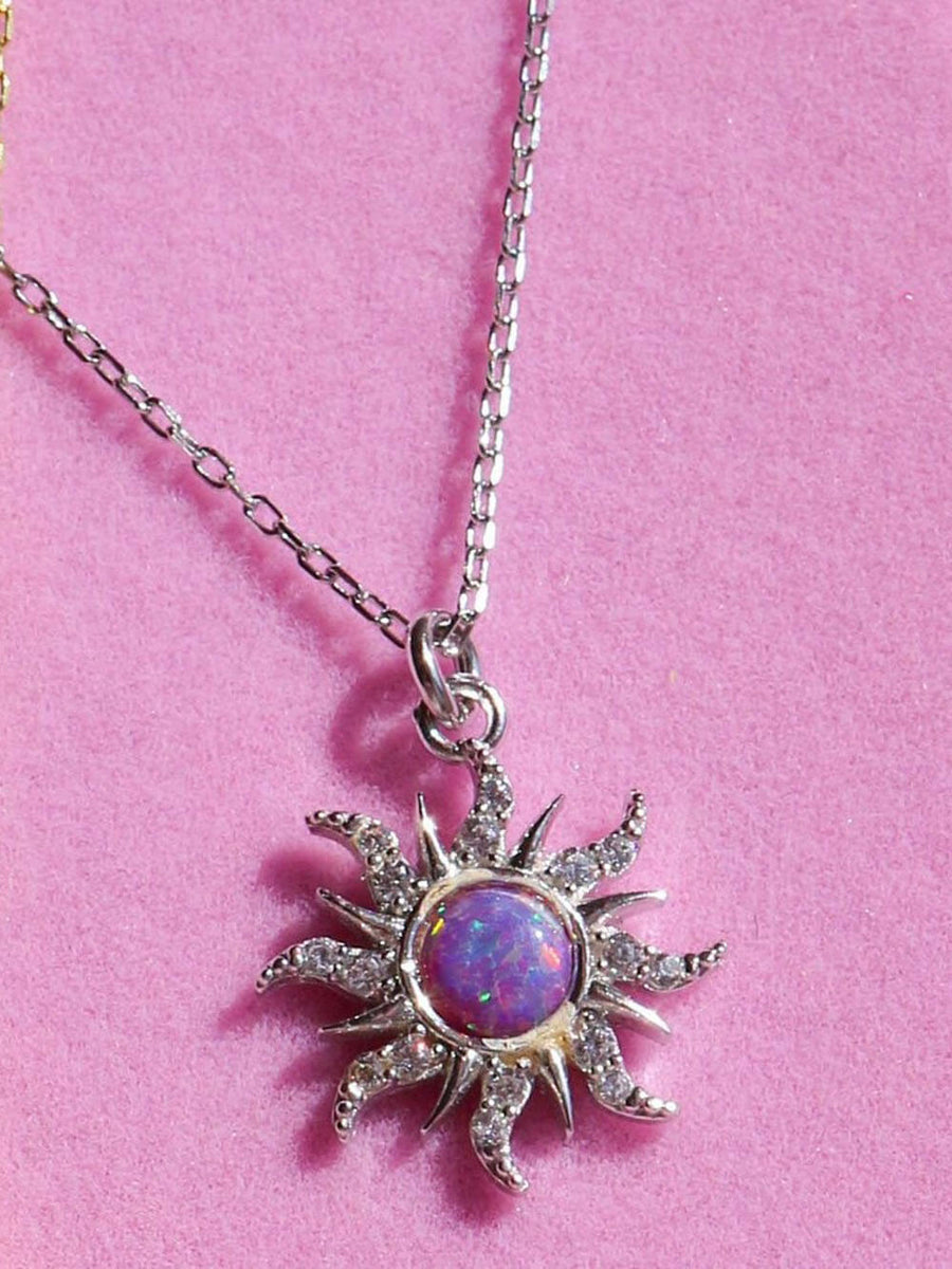 Collier rétro soleil Dopamine, pendentif opale, boucles d'oreilles