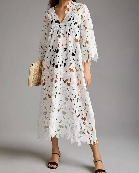 Amalfi - Coast Lace Cover-Up Midi Dress - VibeSoothe