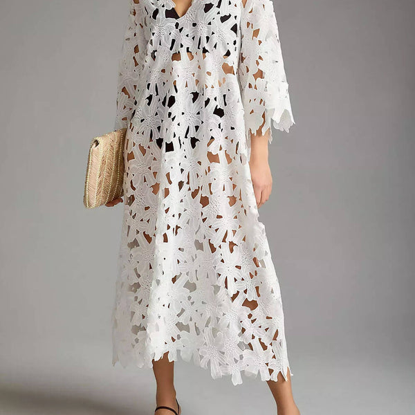 Amalfi - Coast Lace Cover-Up Midi Dress - VibeSoothe