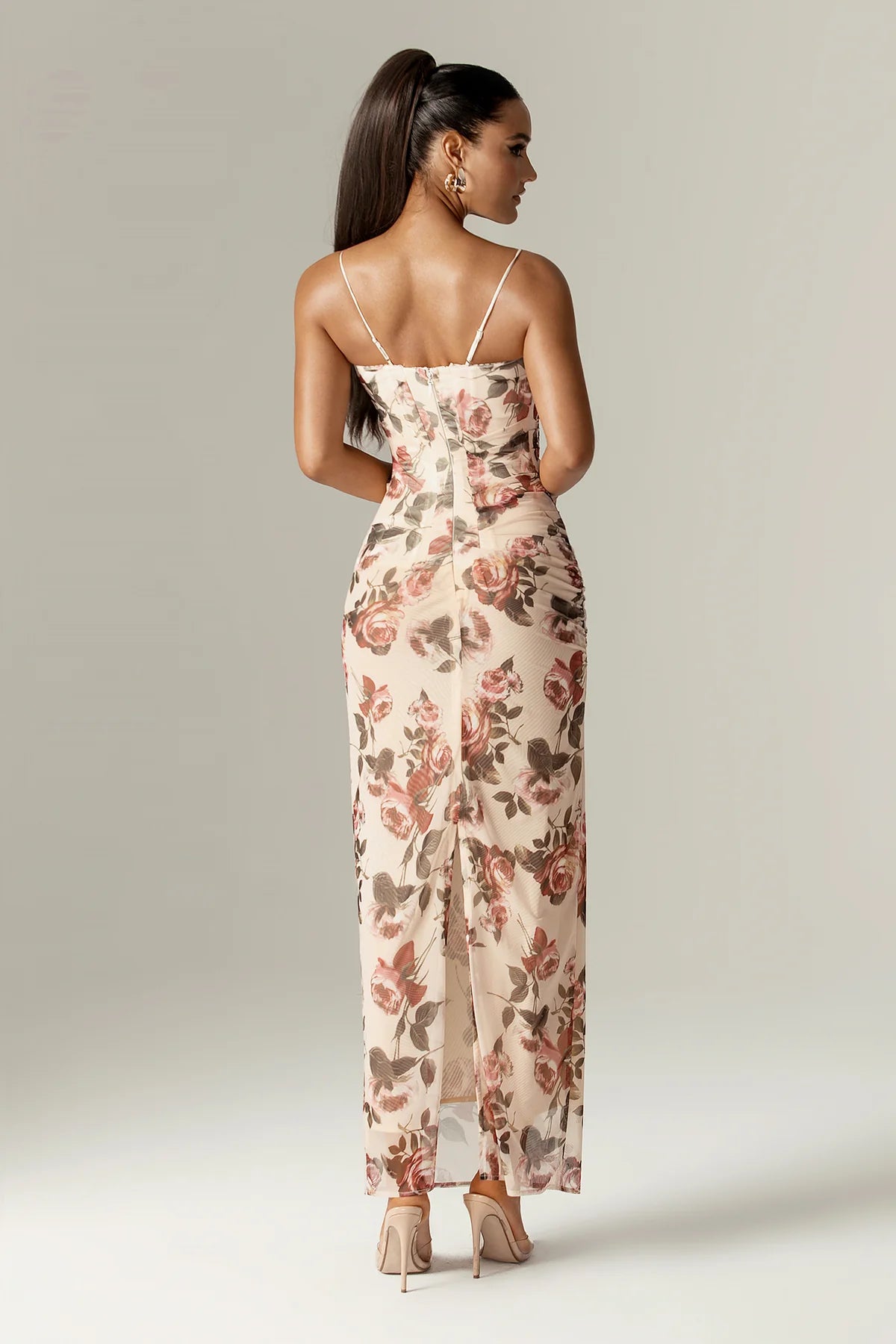 Valencia Bloom - Korset Maxi-jurk met Italiaanse rozenprint