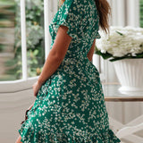 Emerald-Bloom Wrap Dress - VibeSoothe