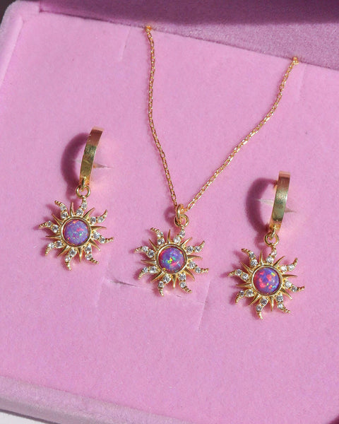 Retro Dopamine Sun Necklace Opal Pendant Opal Necklace Earrings