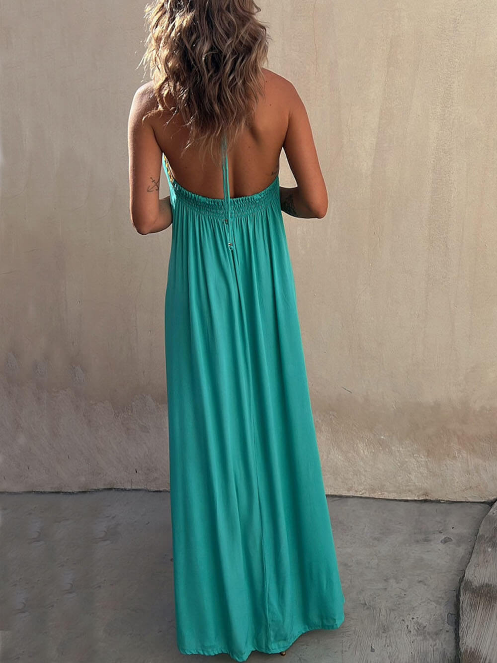 Isla - Turquoise Halter Maxi Dress - VibeSoothe