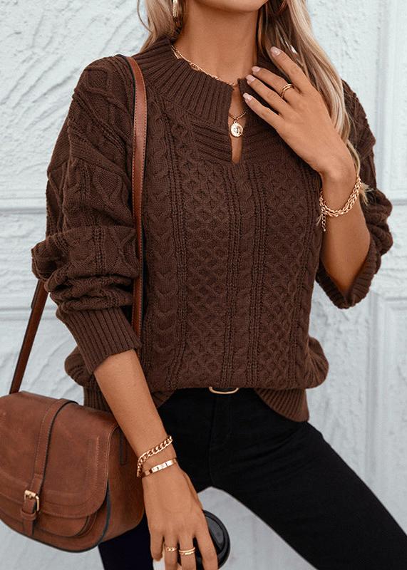 Chocolate Twist V-Neck Cable Knit Sweater