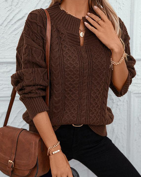 Chocolate Twist V-Neck Cable Knit Sweater