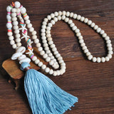 Handmade Wooden Beads Tassel and Peace Charm Pendant Long Necklace - VibeSoothe