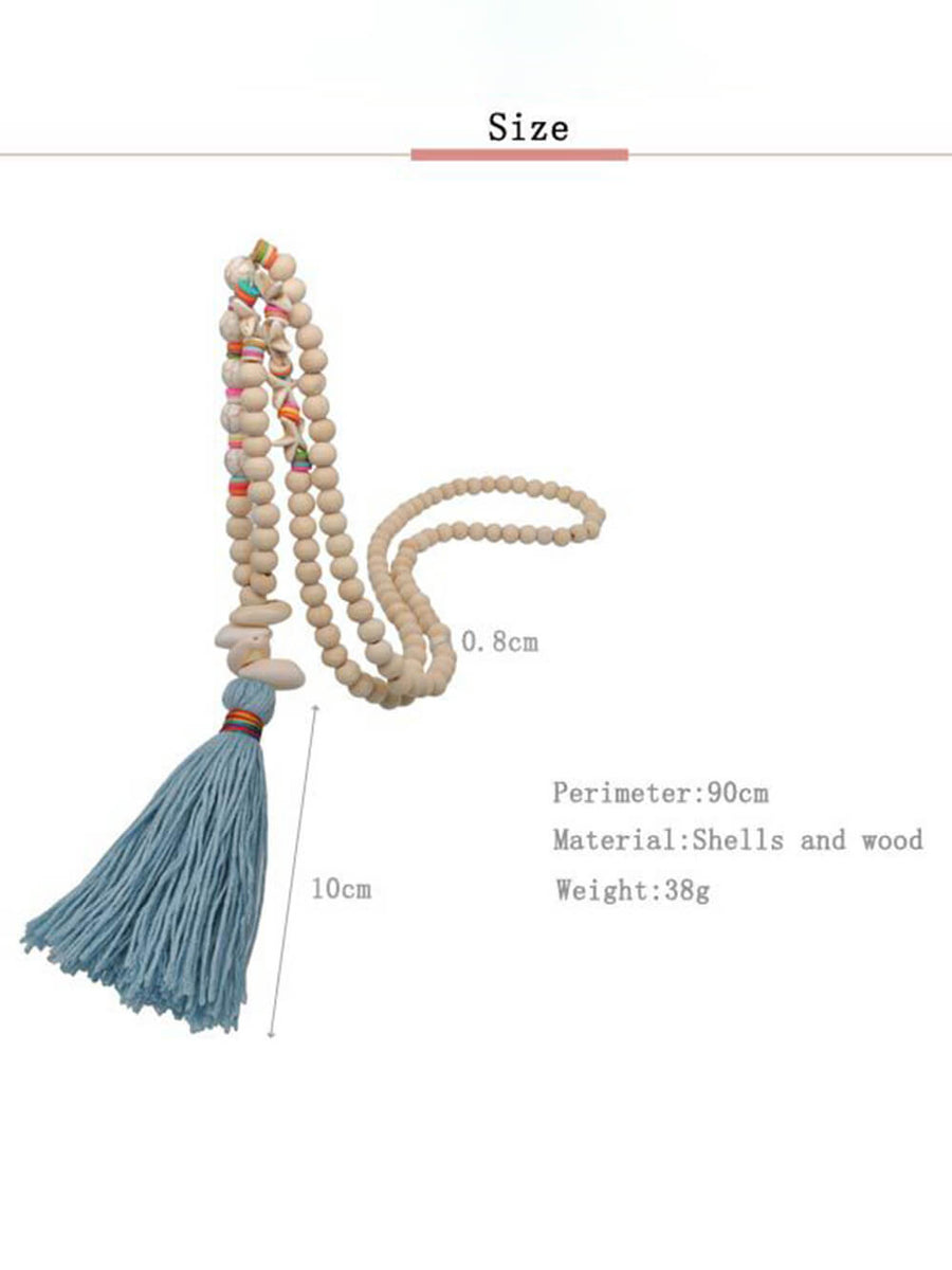 Handmade Wooden Beads Tassel and Peace Charm Pendant Long Necklace - VibeSoothe