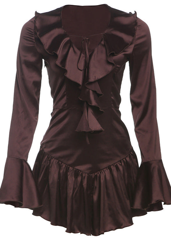 Vestido Mini con Volantes de Satén y Cordones