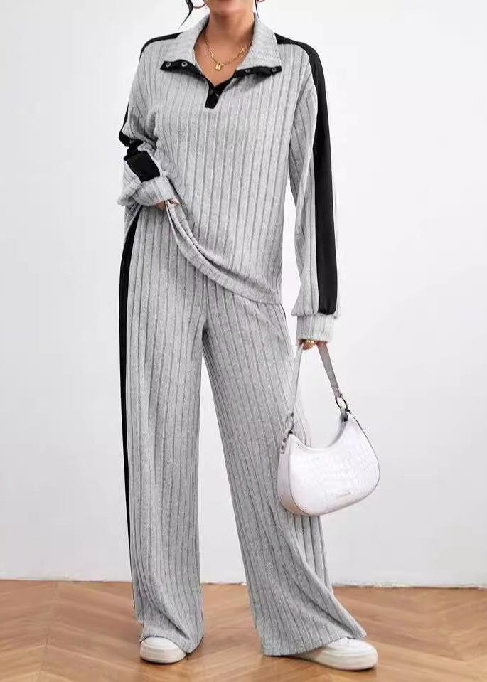 Effortless Luxe - Ribbed Knit Pullover and Wide-Leg Pants Set