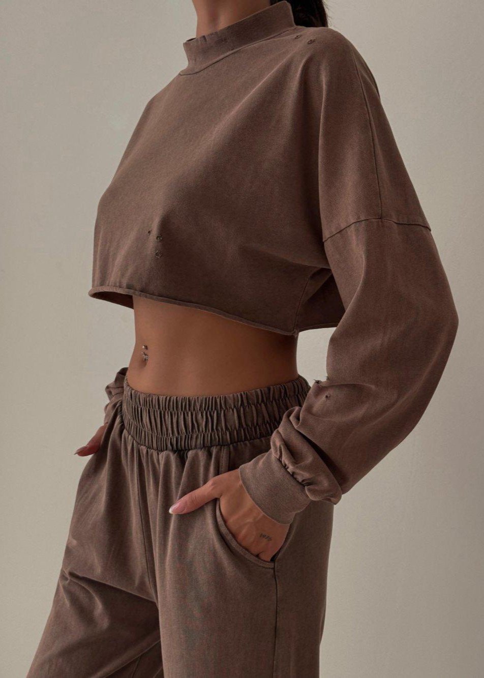 Urban Luxe - Cropped Turtleneck Two-Piece Set