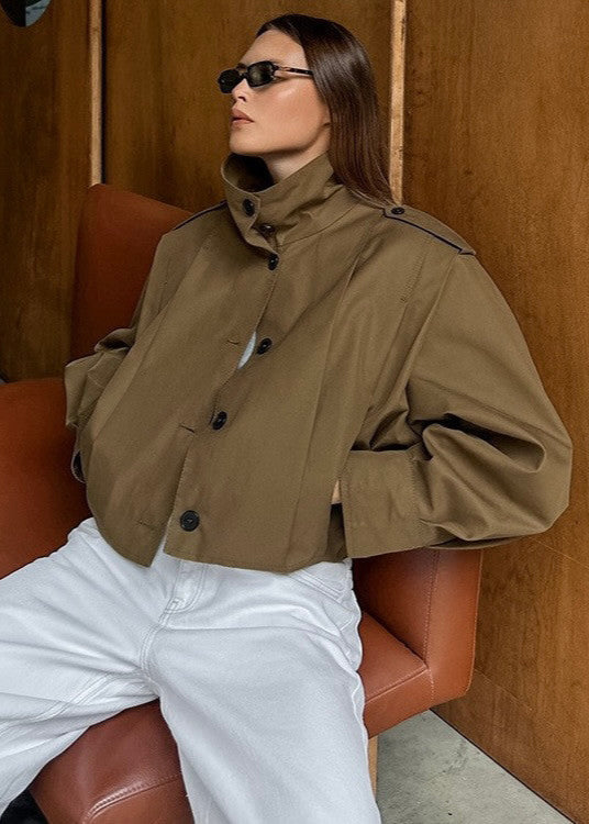 Maren - Cropped High Neck Button Up Jacket