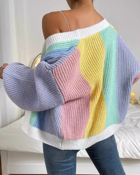 Colorblock Open Front Patchwork Cardigan