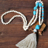 Handmade Wooden Beads Tassel and Peace Charm Pendant Long Necklace - VibeSoothe