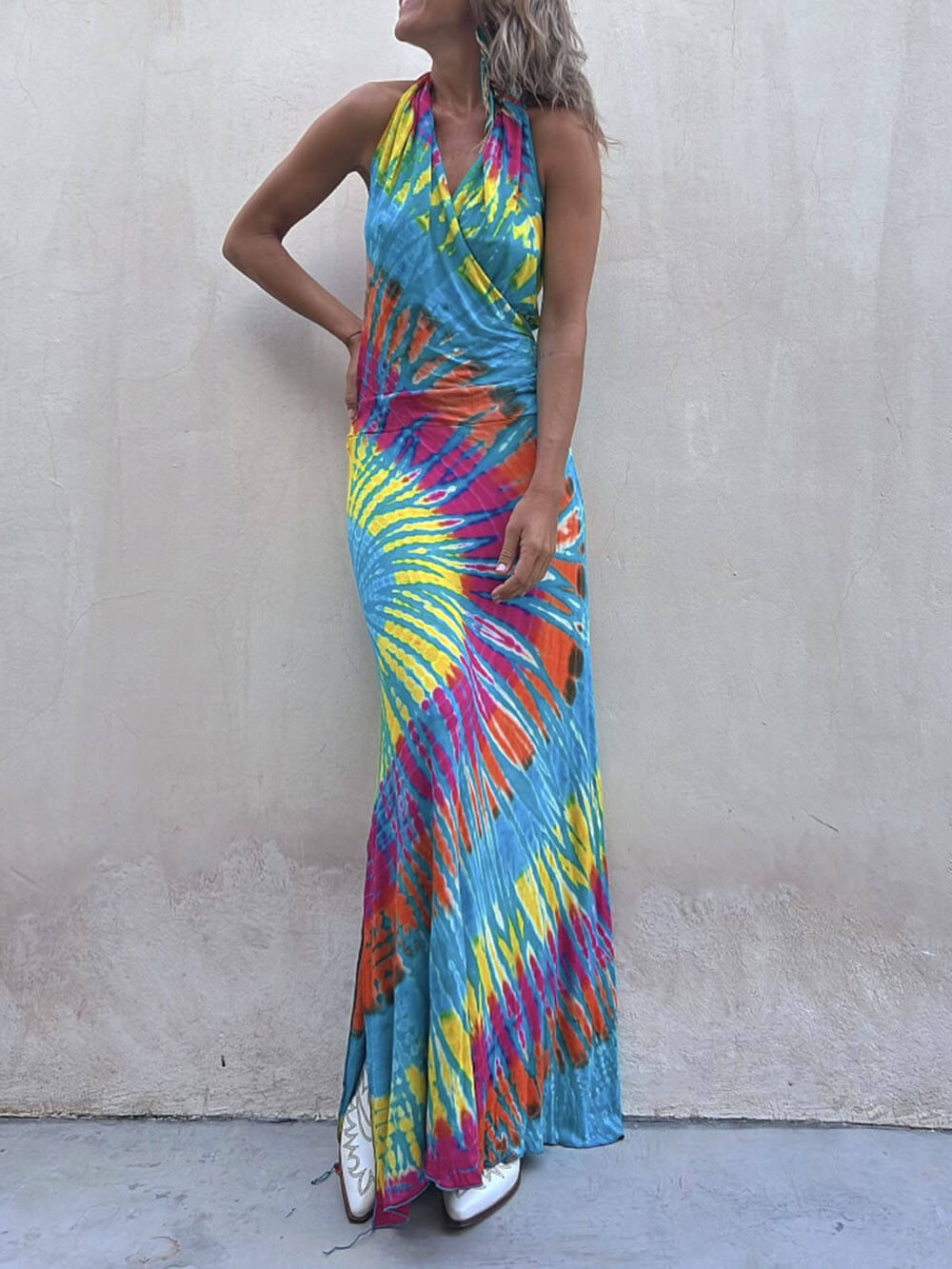 Aria-Tie-Dye Halter Dress - VibeSoothe