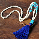 Handmade Wooden Beads Tassel and Peace Charm Pendant Long Necklace - VibeSoothe