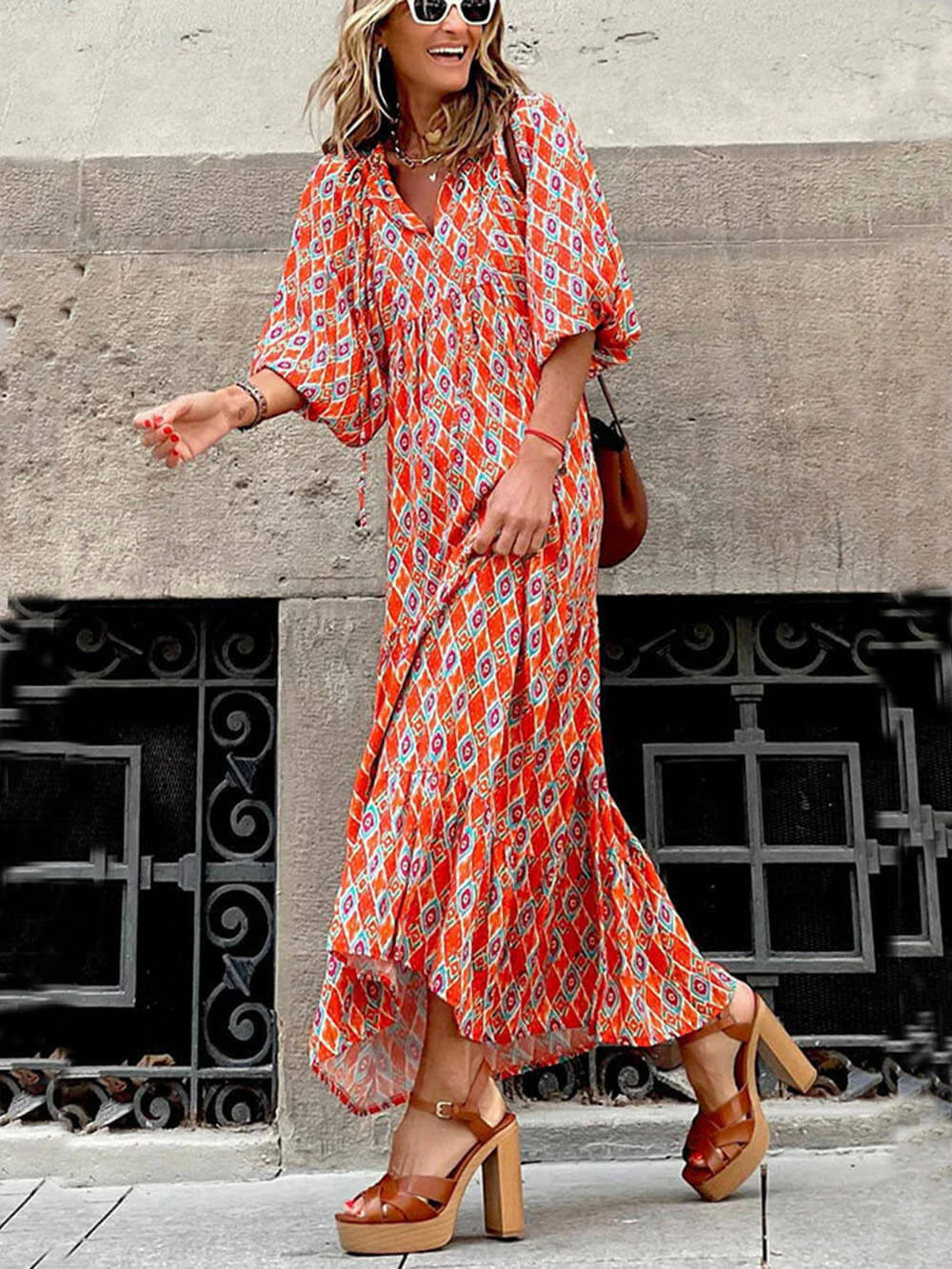 Bohemian Breeze - Printed Maxi Dress - VibeSoothe