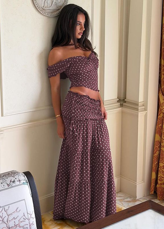 Maribelle Polka Dot Off-Shoulder Two-Piece Maxi Skirt Set