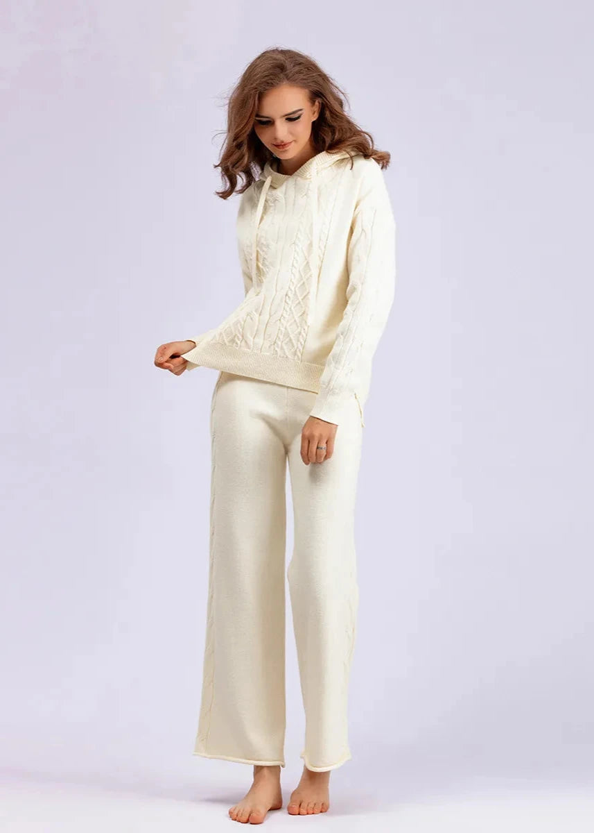 Cozy Cable Knit Hoodie & Pants Lounge Set