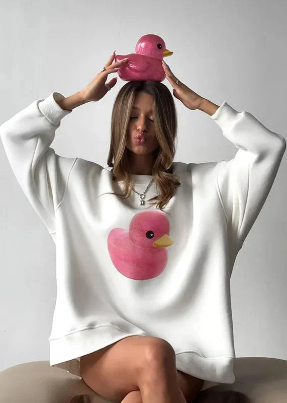 Pink Duck - Casual Printed Fleece Hoodie