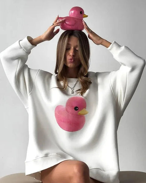 Pink Duck - Casual Printed Fleece Hoodie