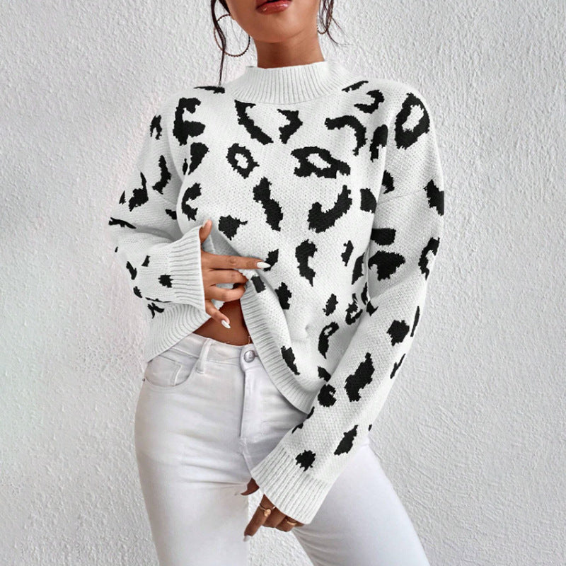 Temperament Leopard Print Jacquard Sweater