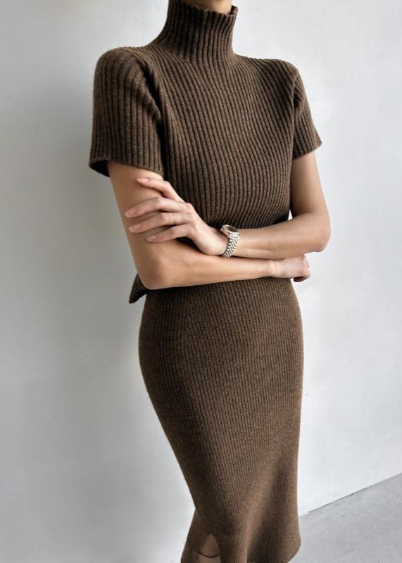 Minimalist Mock Neck Knit Skirt Set