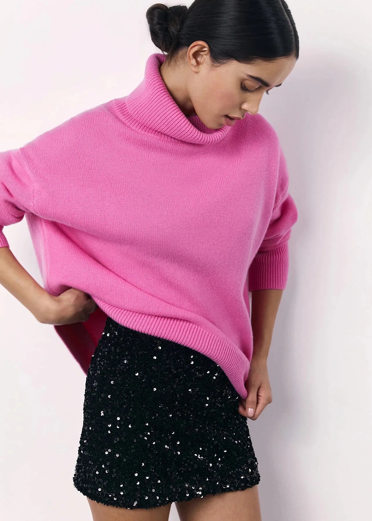 Vibrant Pink Oversized Turtleneck Sweater