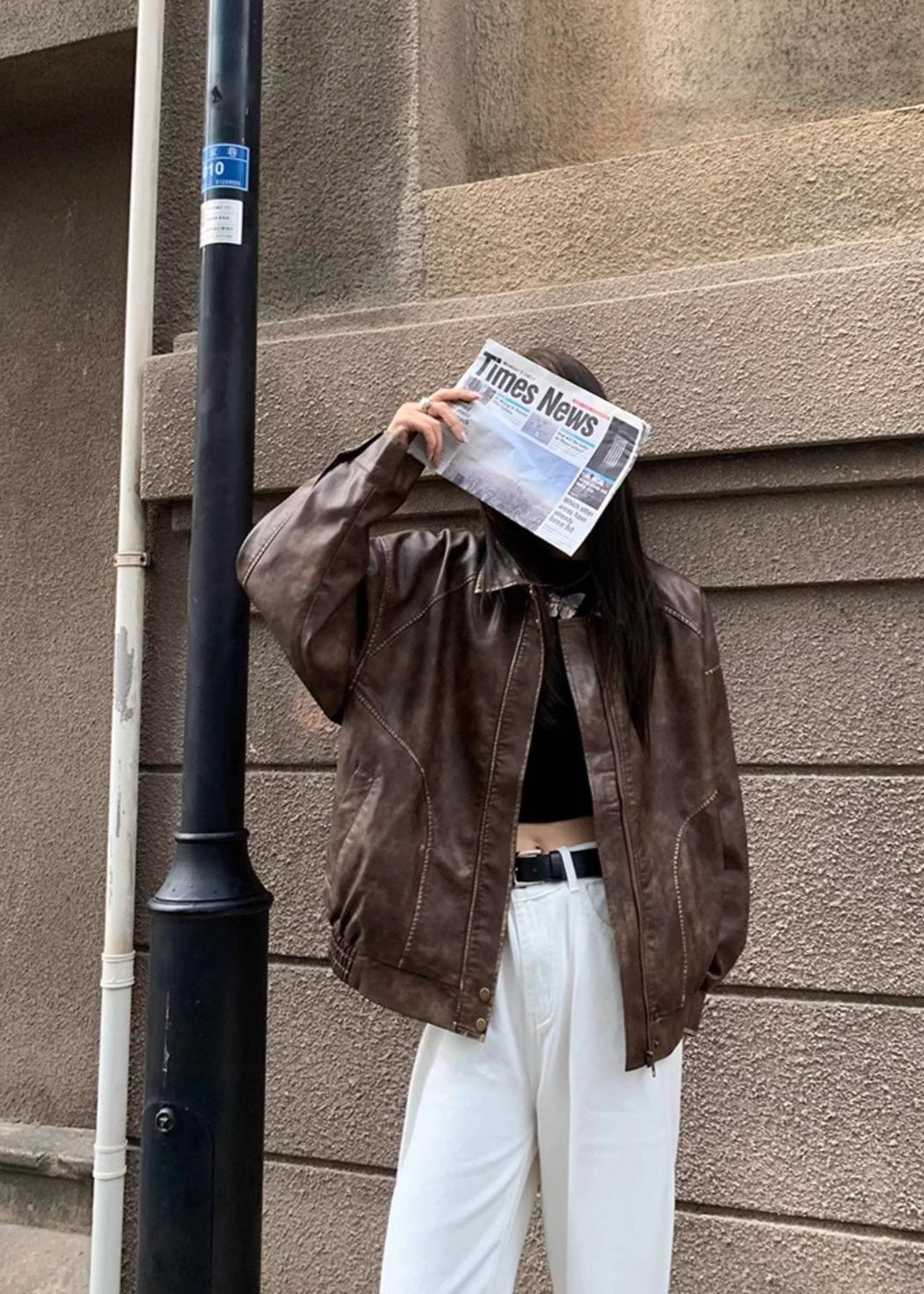 Nova Oversized Faux Leather Jacket – Vintage Brown Streetwear Fit