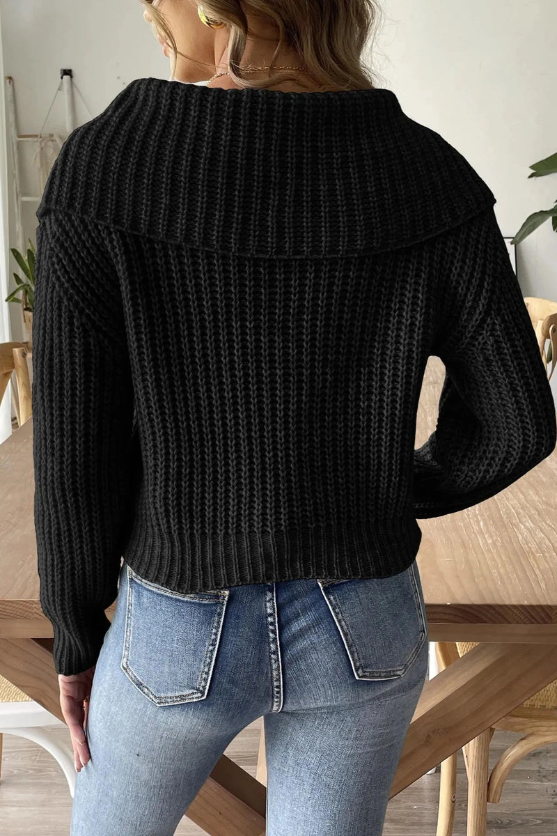 Women's Short Beaded Lapel Sweater - Chic & Stylish