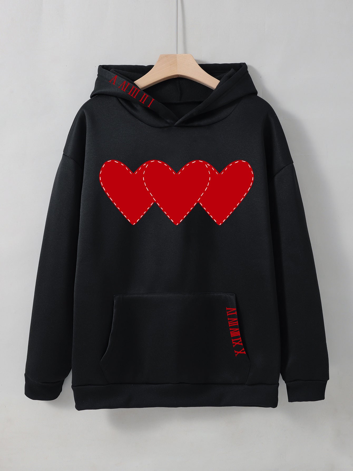 Women's Brushed Hoody Heart Shape Printed Drawstring Hoodie - VibeSoothe