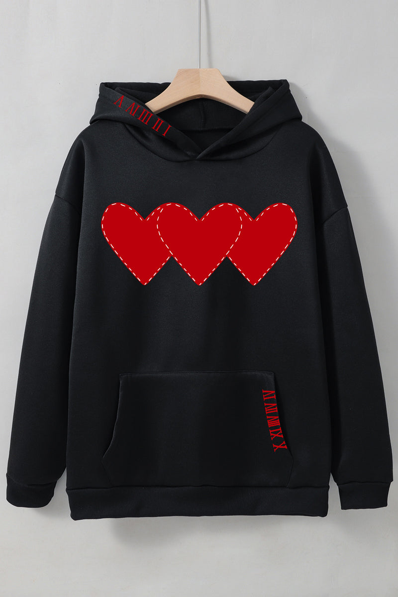 Women's Brushed Hoody Heart Shape Printed Drawstring Hoodie - VibeSoothe