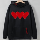 Women's Brushed Hoody Heart Shape Printed Drawstring Hoodie - VibeSoothe