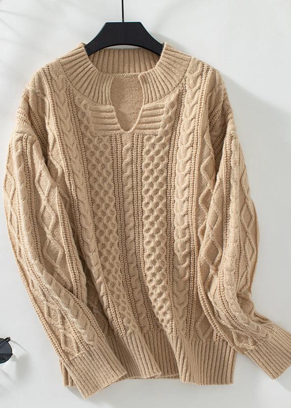 Chocolate Twist V-Neck Cable Knit Sweater